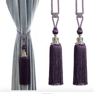 2 Melodieux Decorative Curtain Tiebacks Antique Bell Tassels Holdbacks Purple